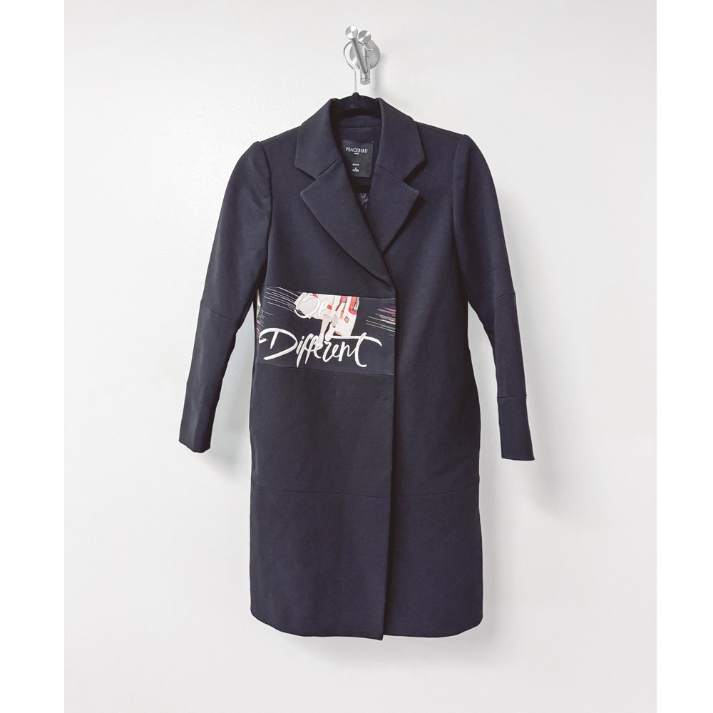 Peacebird Women Be Different Graphic Embroidered Longline Coat Black Size S